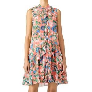 Saloni Tilly silk floral button up ruffle shirt dress 2